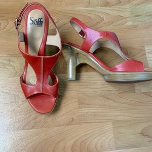 Sofft Red Leather T-Strap Heels